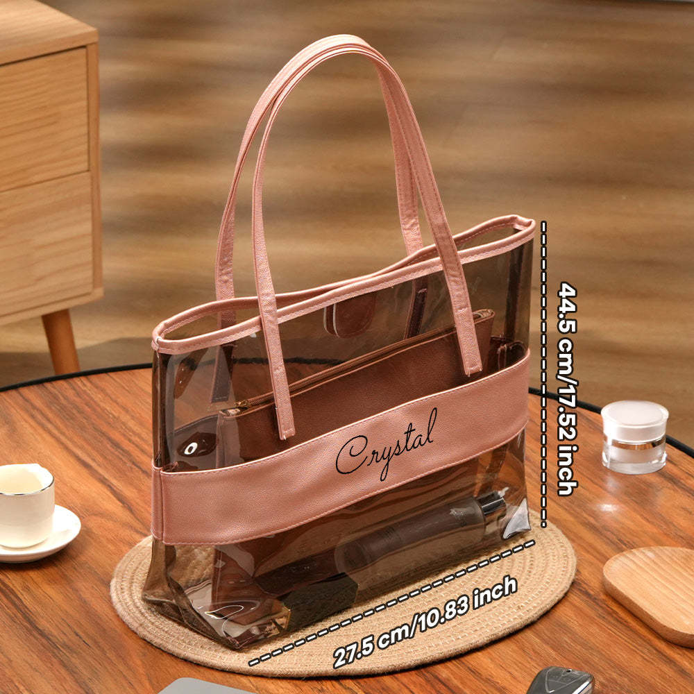 Personalized Name Clear Tote Bag Travel Accessories Birthday Gift for Her -