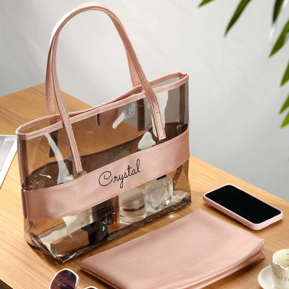 Personalized Name Clear Tote Bag Travel Accessories Birthday Gift for Her -