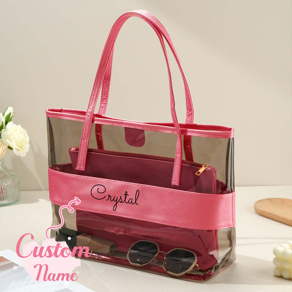 Personalized Name Clear Tote Bag Travel Accessories Birthday Gift for Her -