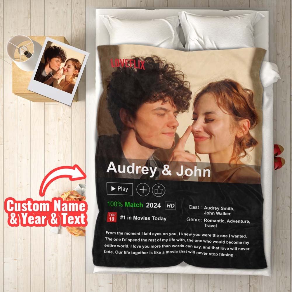 Custom Couples Loveflix Movie Poster Blanket Personalized Photo Blanket Gift for Lover -