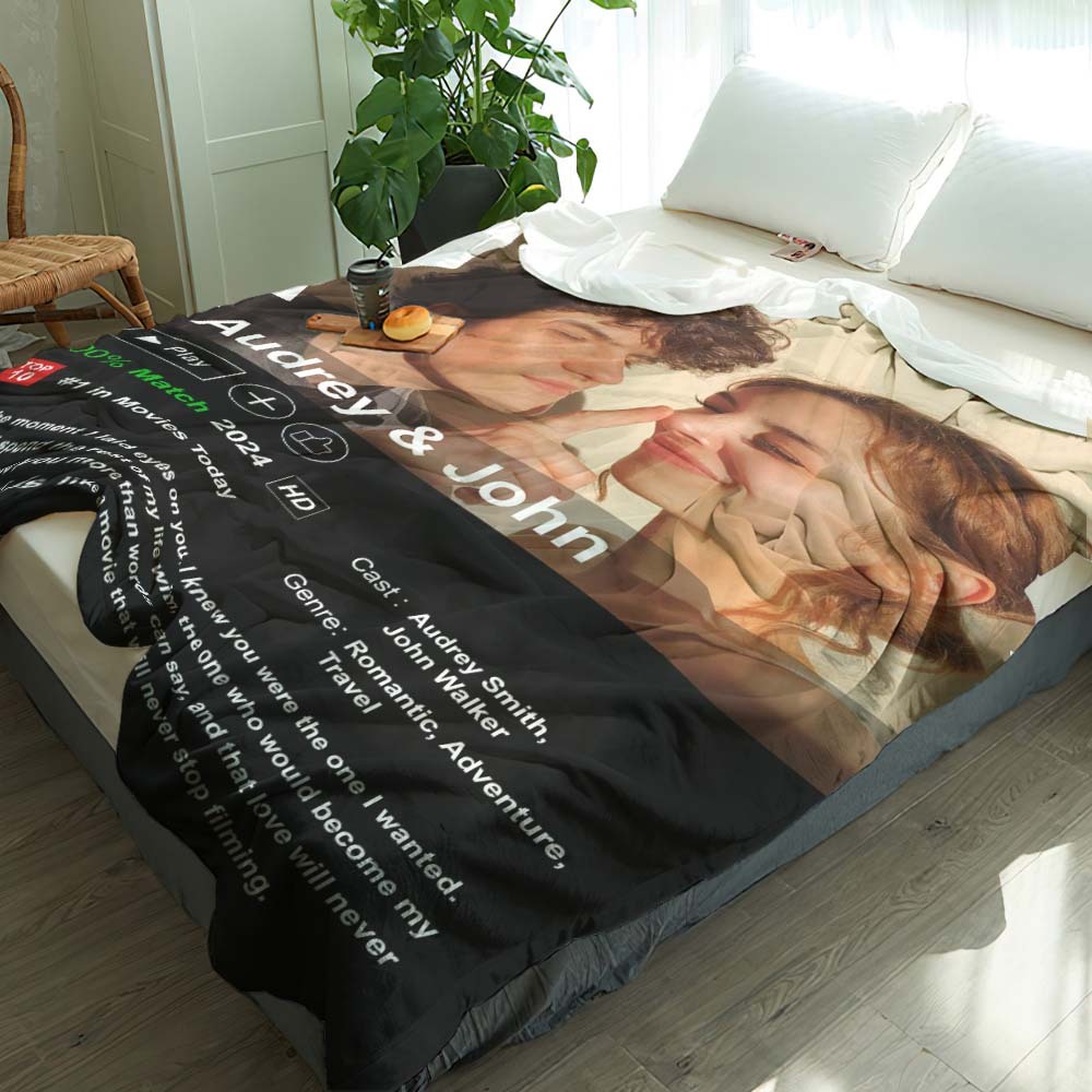 Custom Couples Loveflix Movie Poster Blanket Personalized Photo Blanket Gift for Lover -