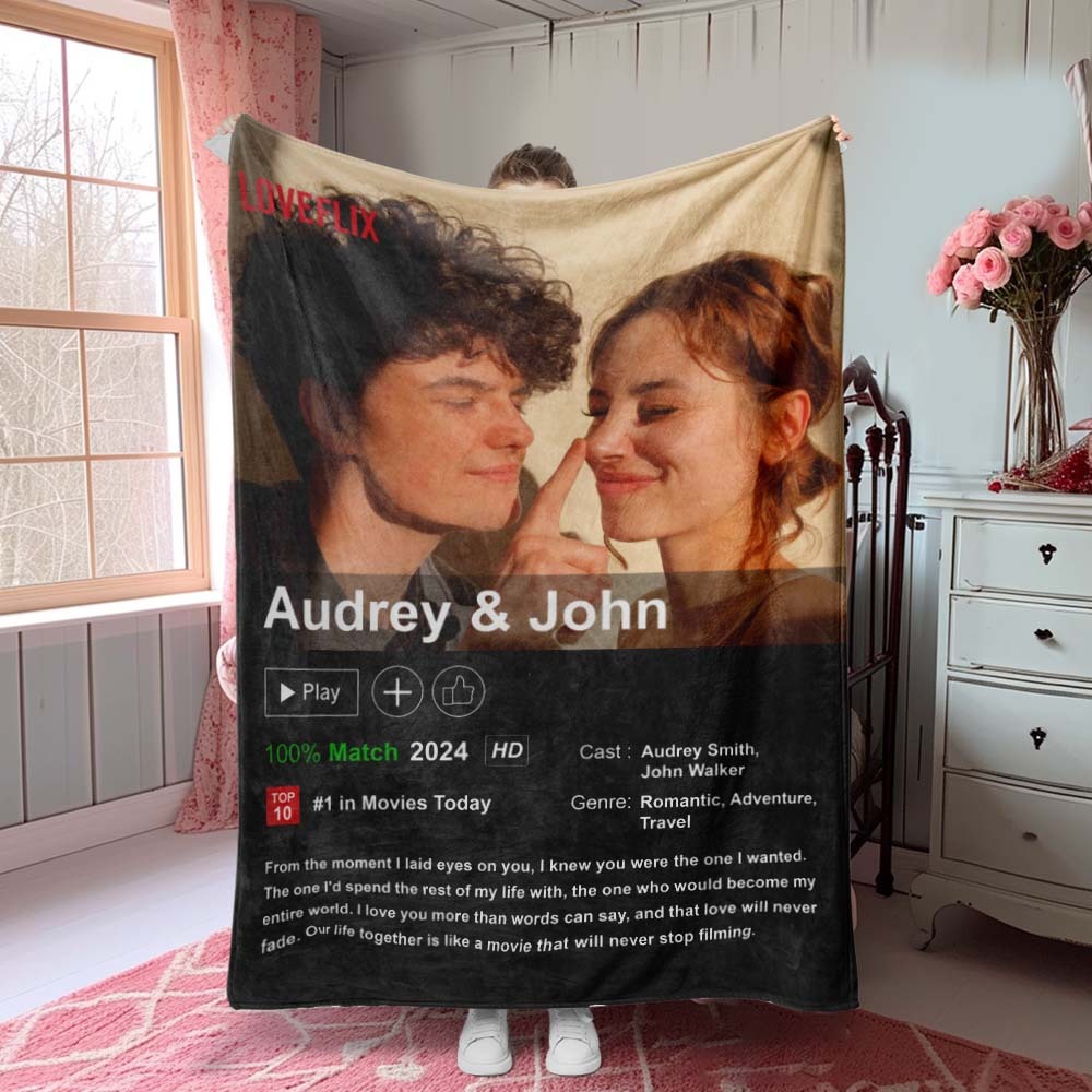 Custom Couples Loveflix Movie Poster Blanket Personalized Photo Blanket Gift for Lover -