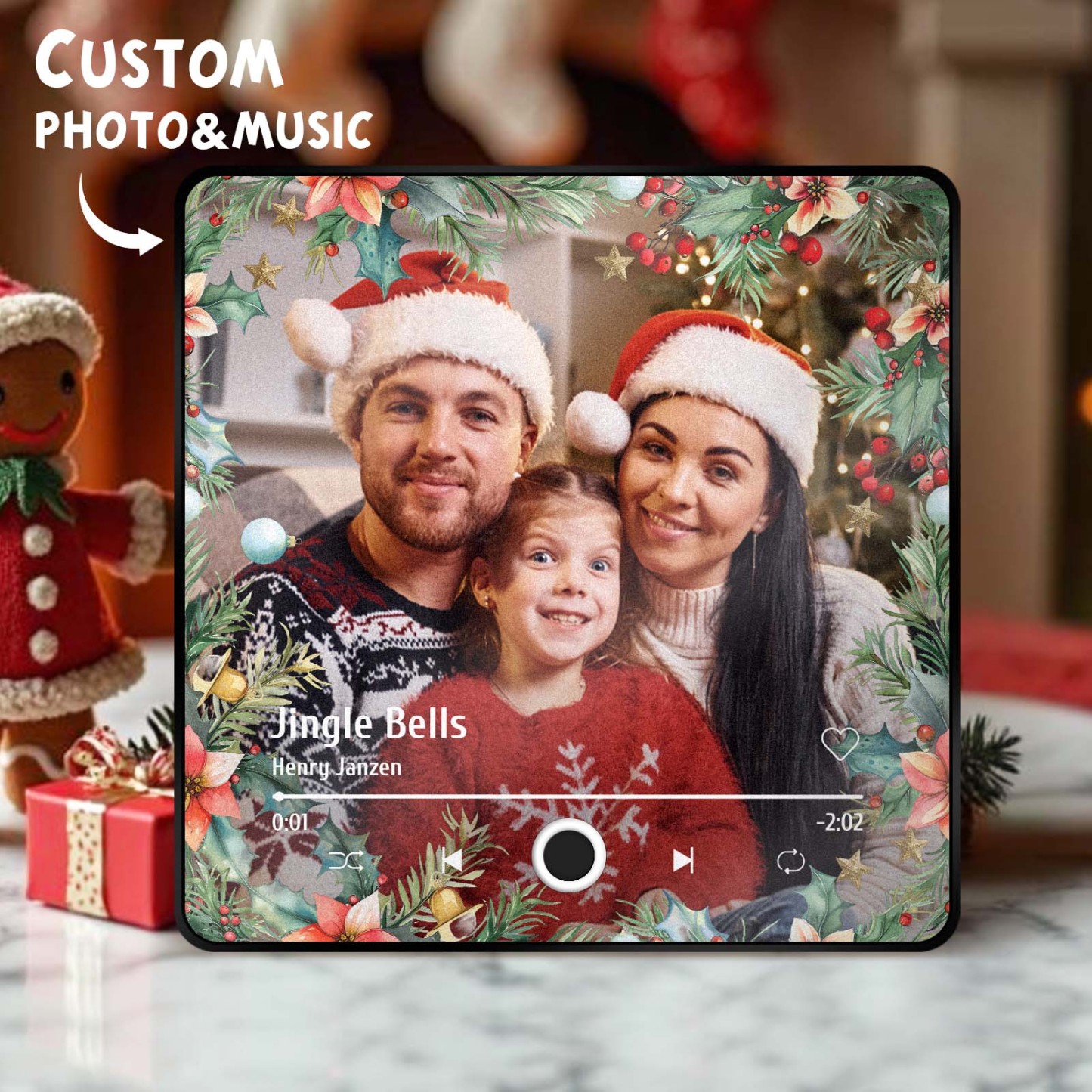 Personalized Christmas Family Photo Music Fridge Magnet Custom Music Magnets Can Play Songs Christmas Gifts for Family - 