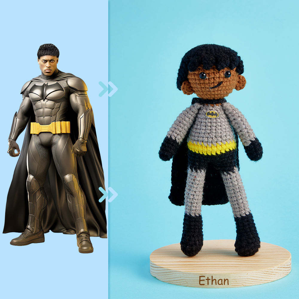 Full Body Customizable 1 Person Custom Crochet Doll Personalized Handwoven Mini Dolls Gifts - Batman - CustomPhotoWallet