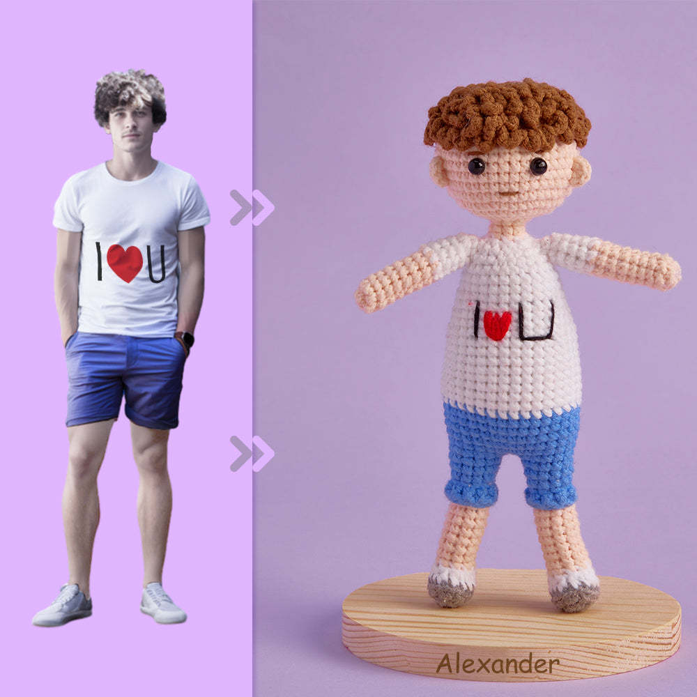 Full Body Customizable 1 Person Custom Crochet Doll Personalized Gifts Handwoven Mini Dolls - I Love U Boy - CustomPhotoWallet