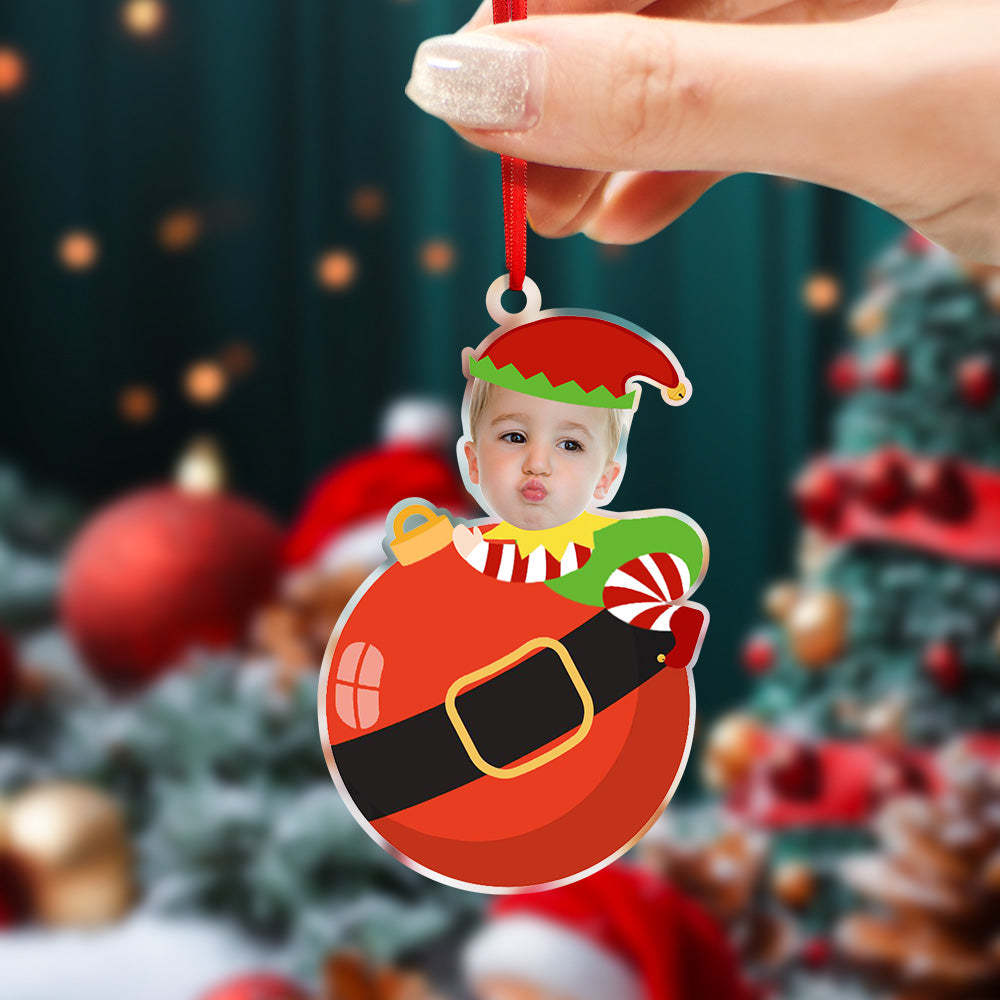 Personalized Cute Baby Elf Ornament with Baby Photo First Christmas Ornament -