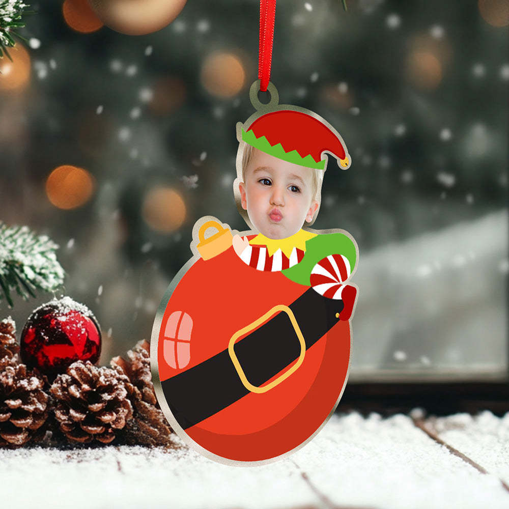 Personalized Cute Baby Elf Ornament with Baby Photo First Christmas Ornament -