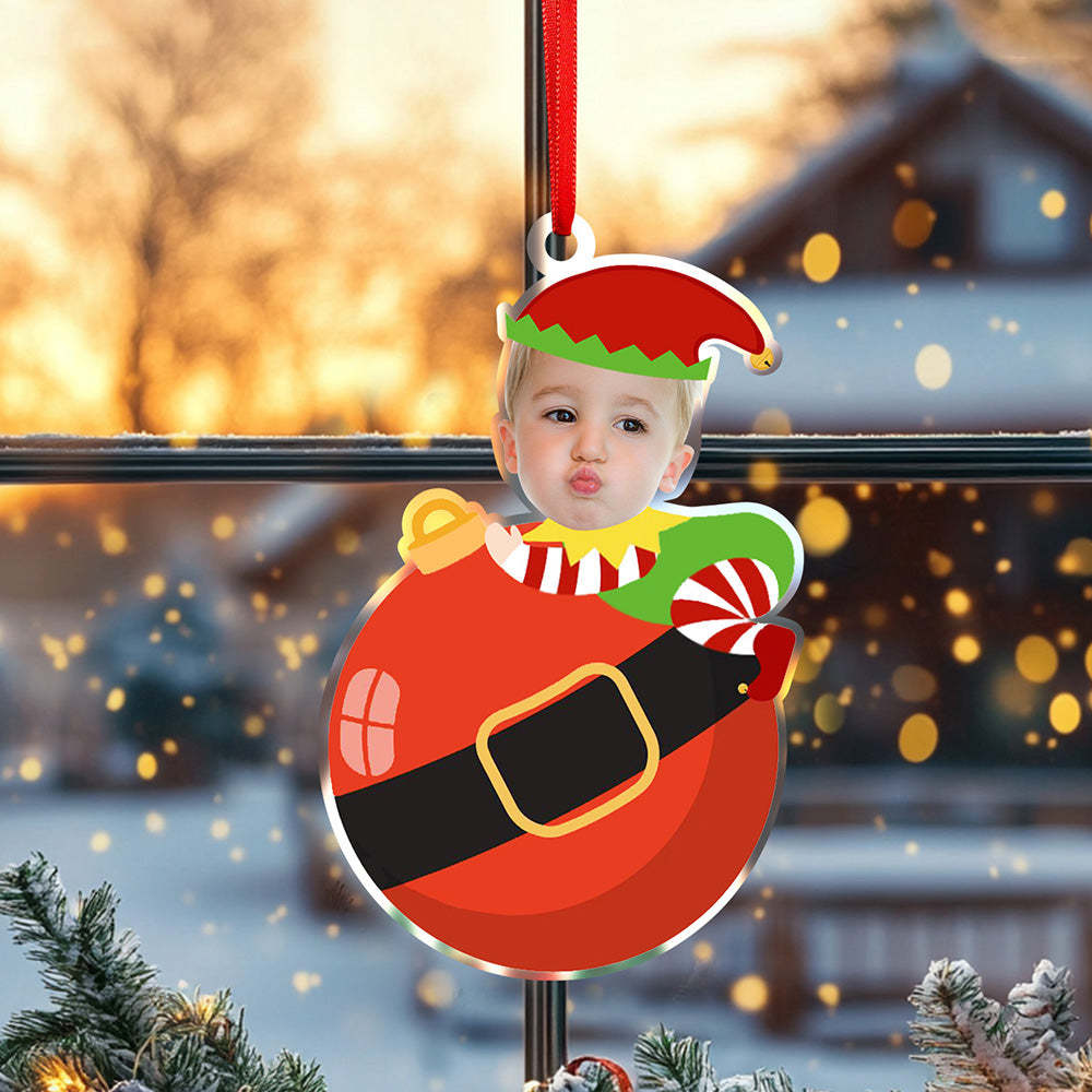 Personalized Cute Baby Elf Ornament with Baby Photo First Christmas Ornament -