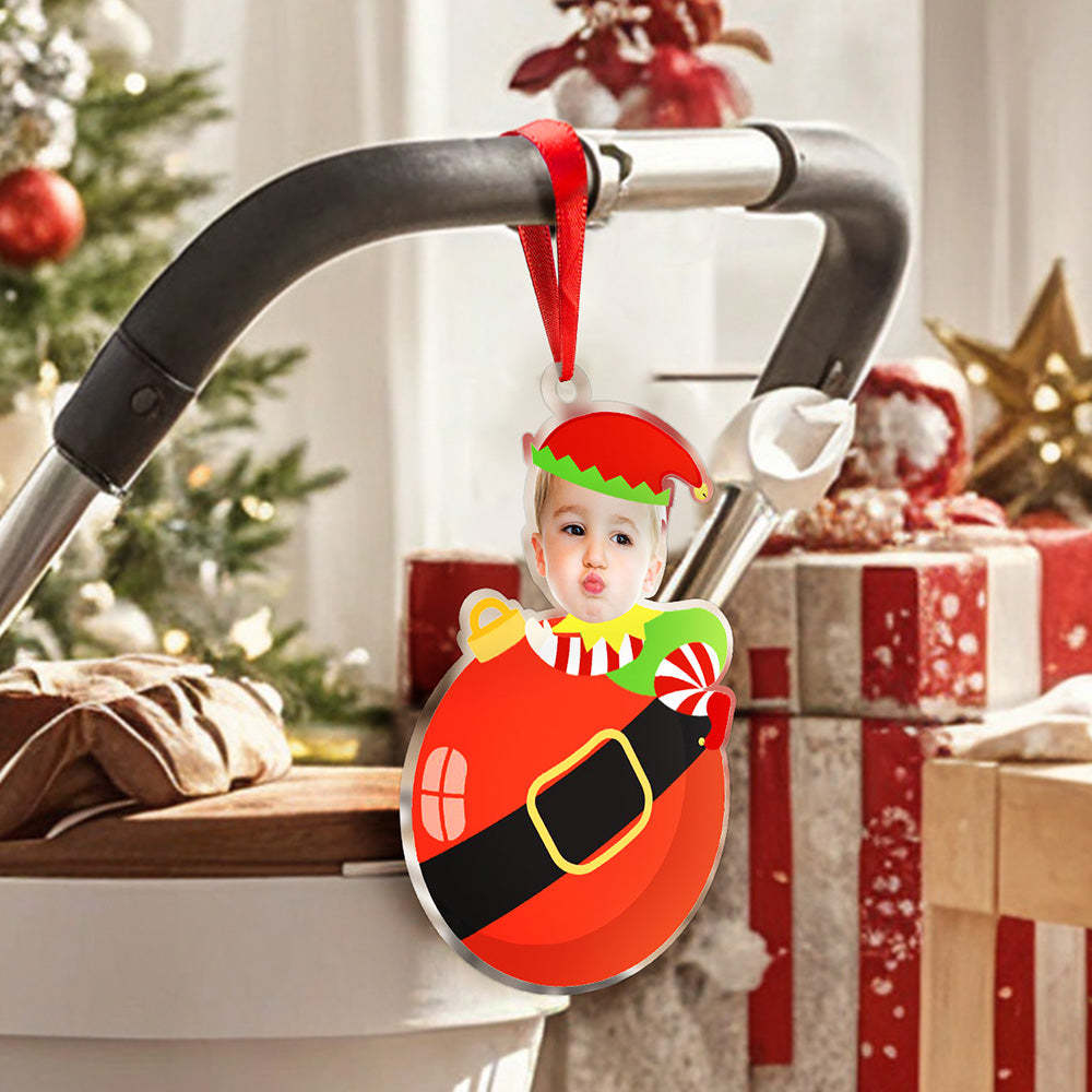 Personalized Cute Baby Elf Ornament with Baby Photo First Christmas Ornament -