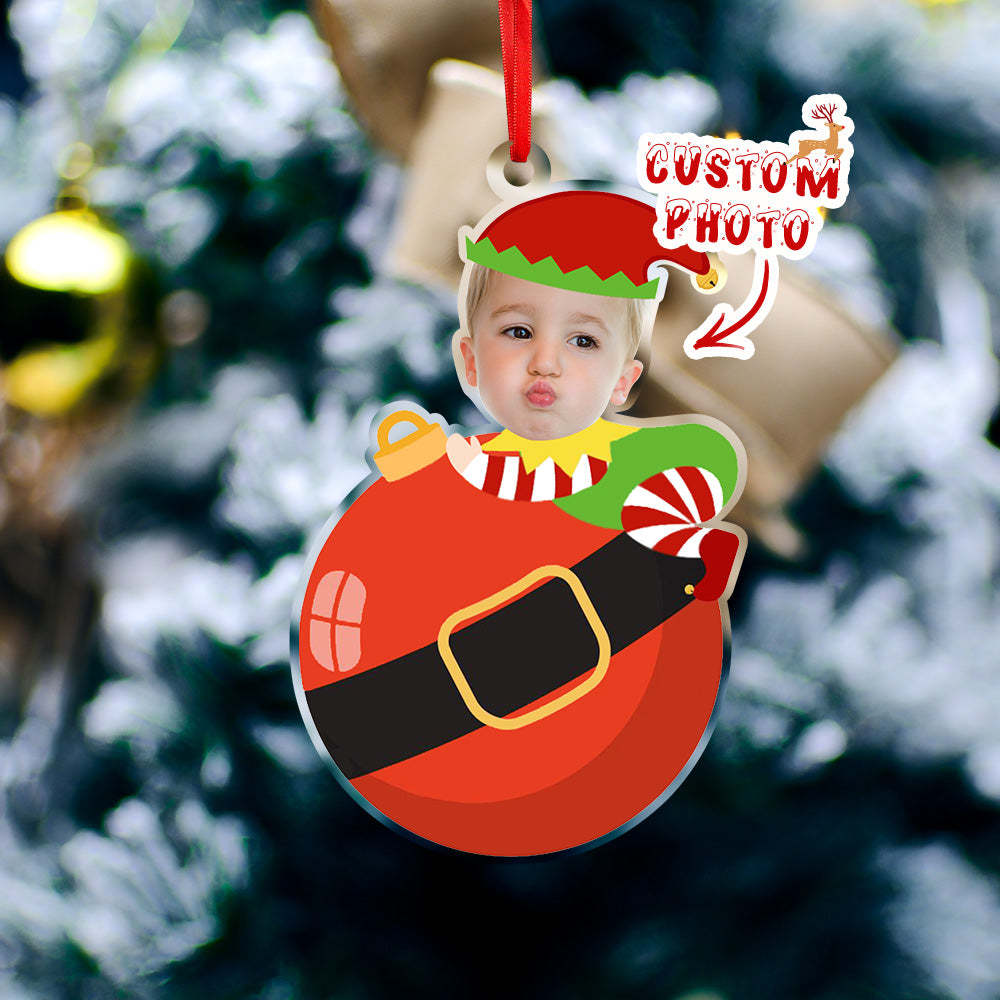 Personalized Cute Baby Elf Ornament with Baby Photo First Christmas Ornament -