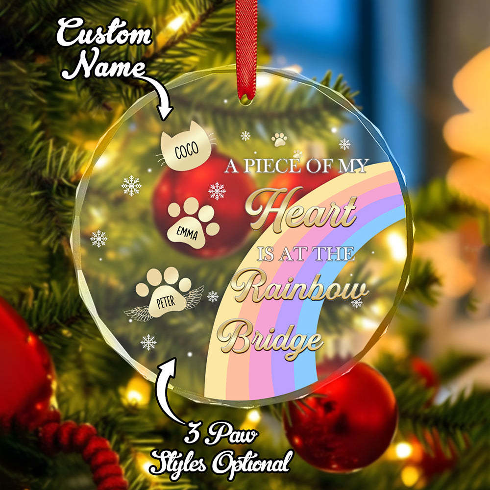 Personalized Memorial Ornament A Piece Of My Heart Is At The Rainbow Bridge Sympathy Gift for Pet Lovers -