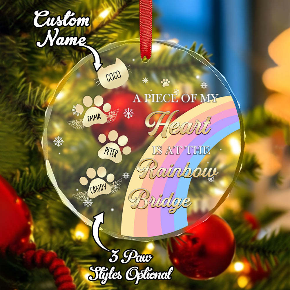Personalized Memorial Ornament A Piece Of My Heart Is At The Rainbow Bridge Sympathy Gift for Pet Lovers -