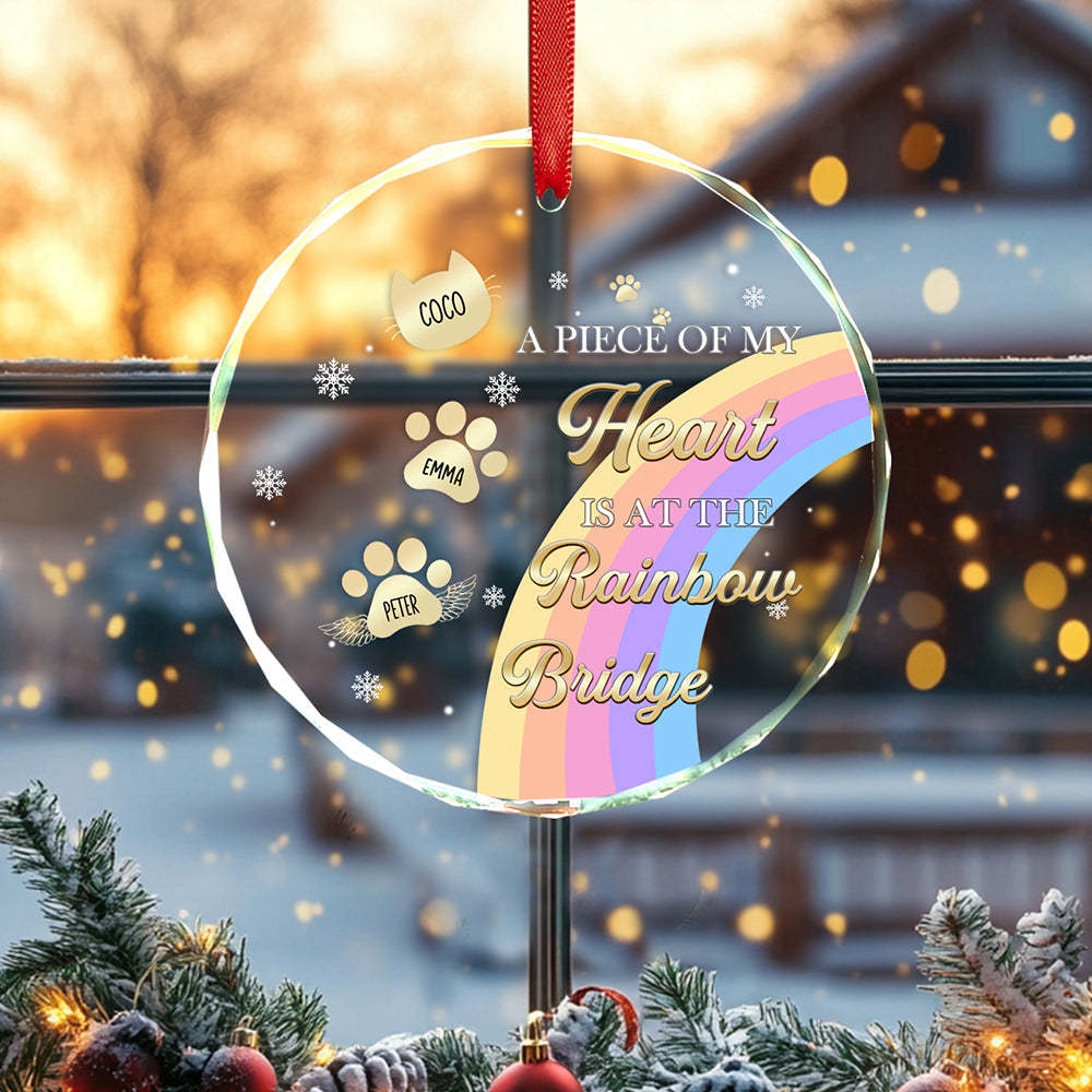 Personalized Memorial Ornament A Piece Of My Heart Is At The Rainbow Bridge Sympathy Gift for Pet Lovers -