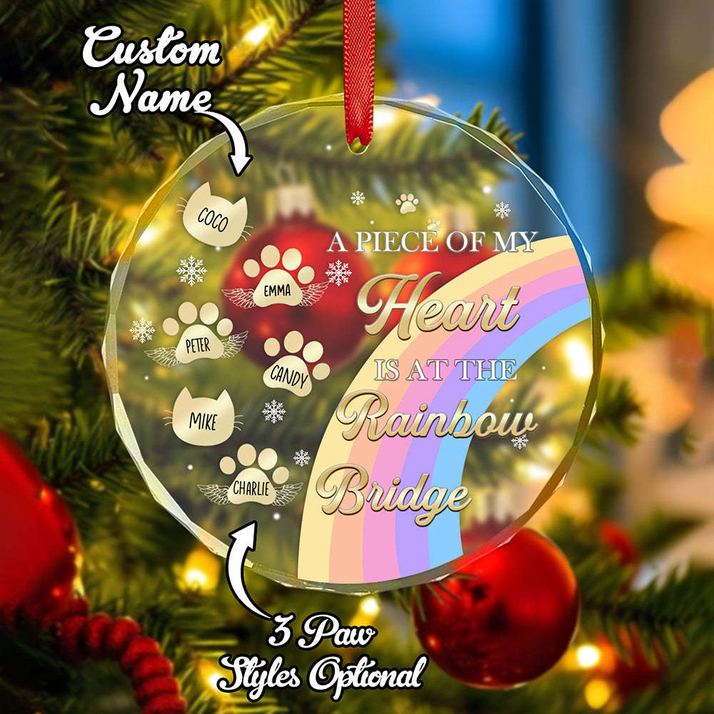 Personalized Memorial Ornament A Piece Of My Heart Is At The Rainbow Bridge Sympathy Gift for Pet Lovers -