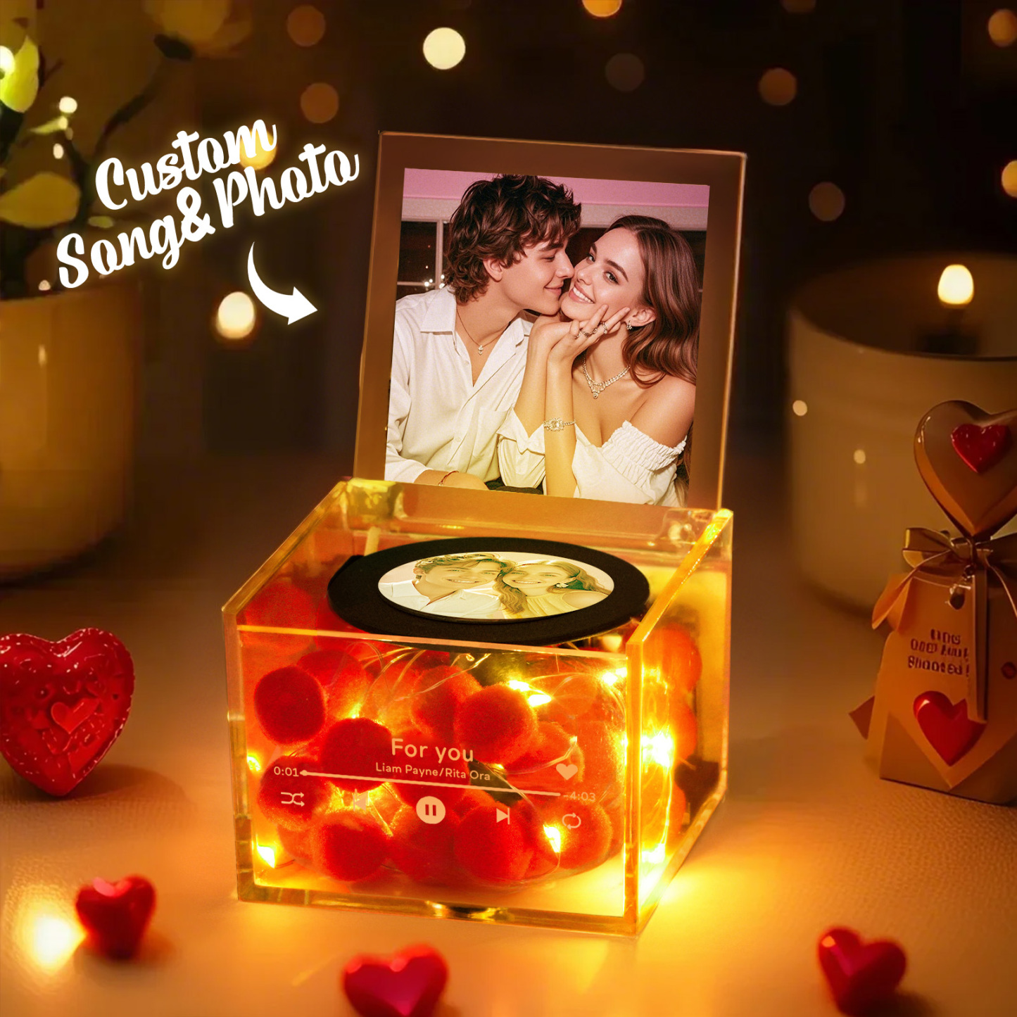 Unique Mini Vinyl Record Player for Loved Ones USB Charging with Auto-Play Music and Personalized Photo -
