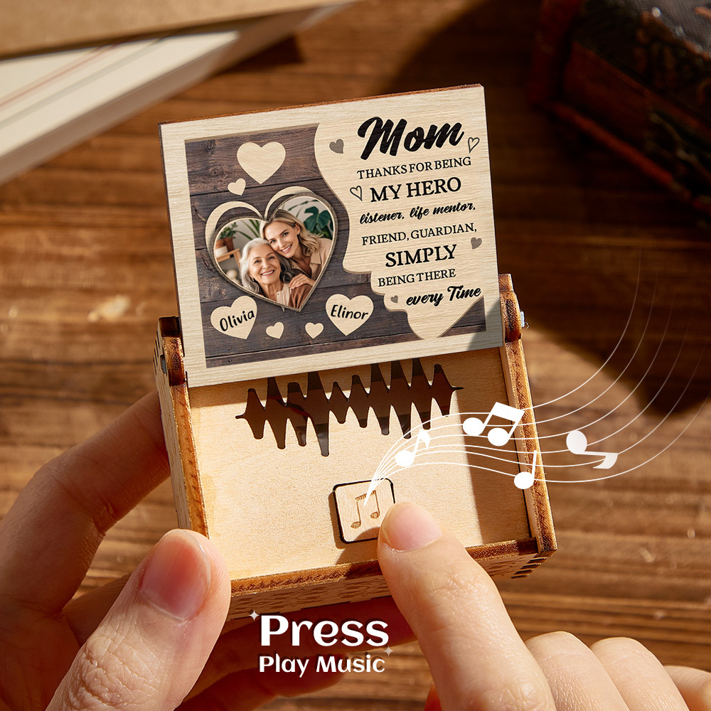 Personalized Wooden Photo Music Box Custom Heart Music Box Gift for Mother -