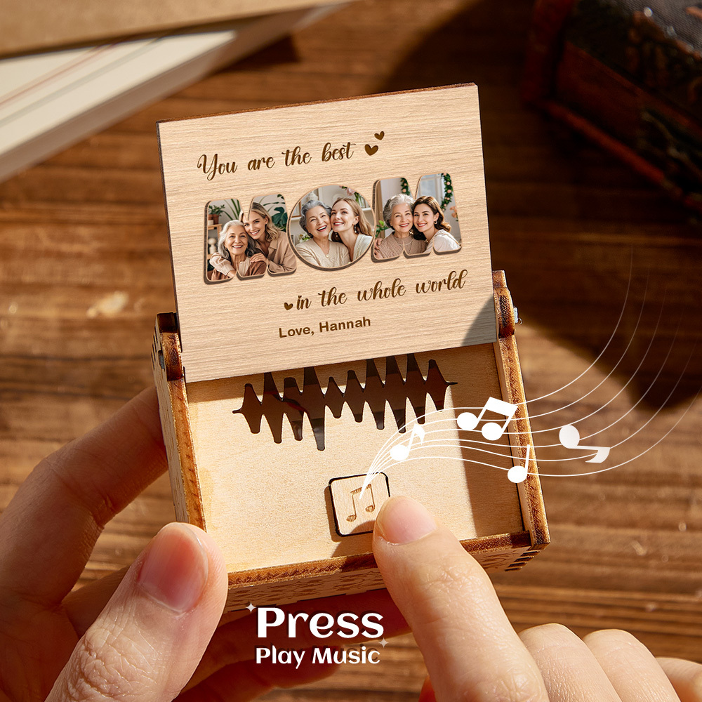Personalized Wooden Photo Music Box Custom Best Mom Music Box Gift for Mother -