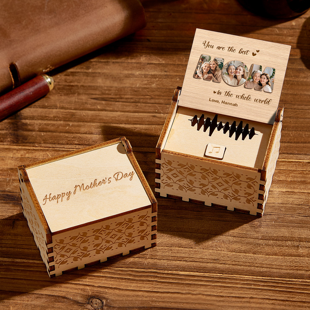 Personalized Wooden Photo Music Box Custom Best Mom Music Box Gift for Mother -
