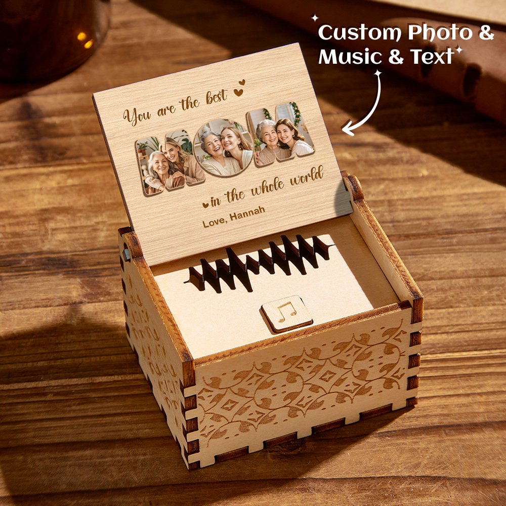 Personalized Wooden Photo Music Box Custom Best Mom Music Box Gift for Mother -
