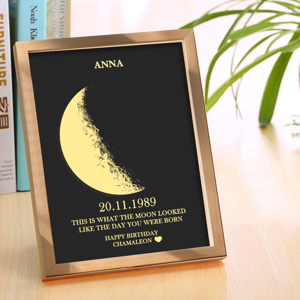 Custom Moon Phase and Names Wooden Frame with Your Text Custom Birthday Art Frame Best Gift for Birthday - Myphotowallet