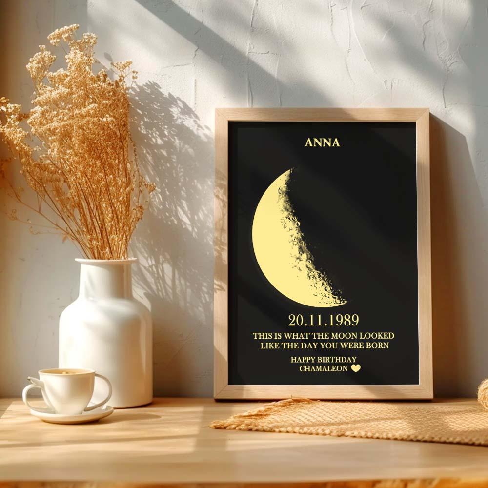 Custom Moon Phase and Names Wooden Frame with Your Text Custom Birthday Art Frame Best Gift for Birthday - Myphotowallet
