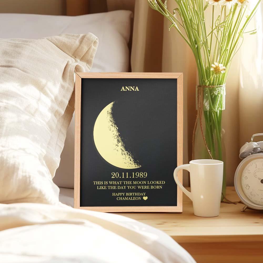 Custom Moon Phase and Names Wooden Frame with Your Text Custom Birthday Art Frame Best Gift for Birthday - Myphotowallet