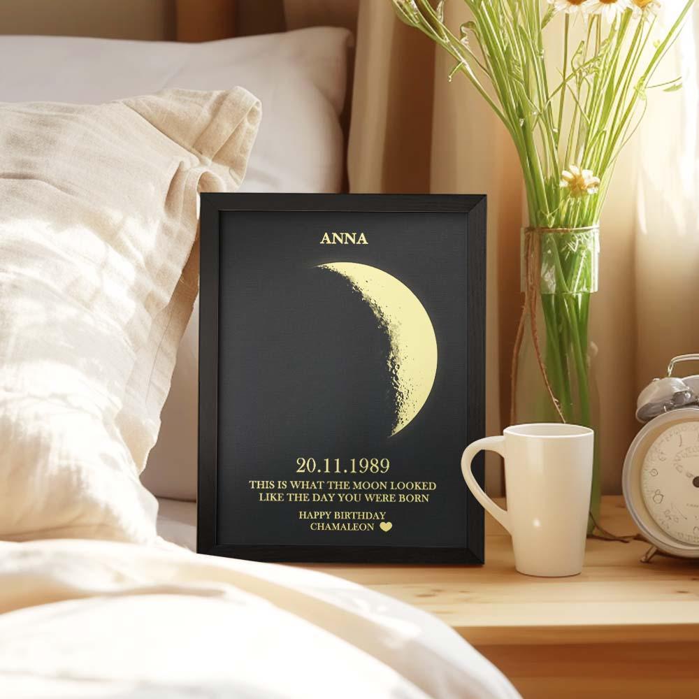 Custom Moon Phase and Names Wooden Frame with Your Text Custom Birthday Art Frame Best Gift for Birthday - Myphotowallet