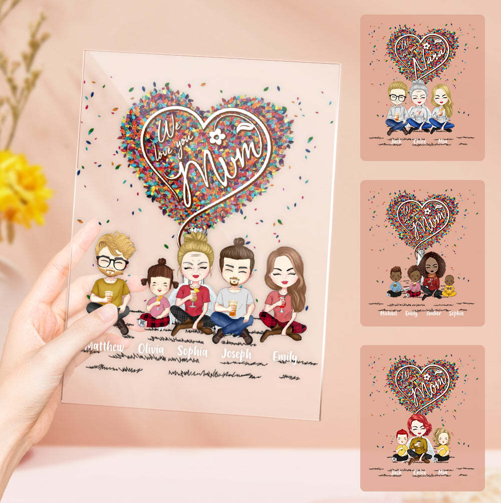 Custom Clip Art Personalized Mother and Kids Cartoon Plaque Lamp Mother's Day Gifts -