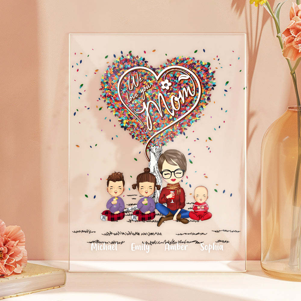 Custom Clip Art Personalized Mother and Kids Cartoon Plaque Lamp Mother's Day Gifts -