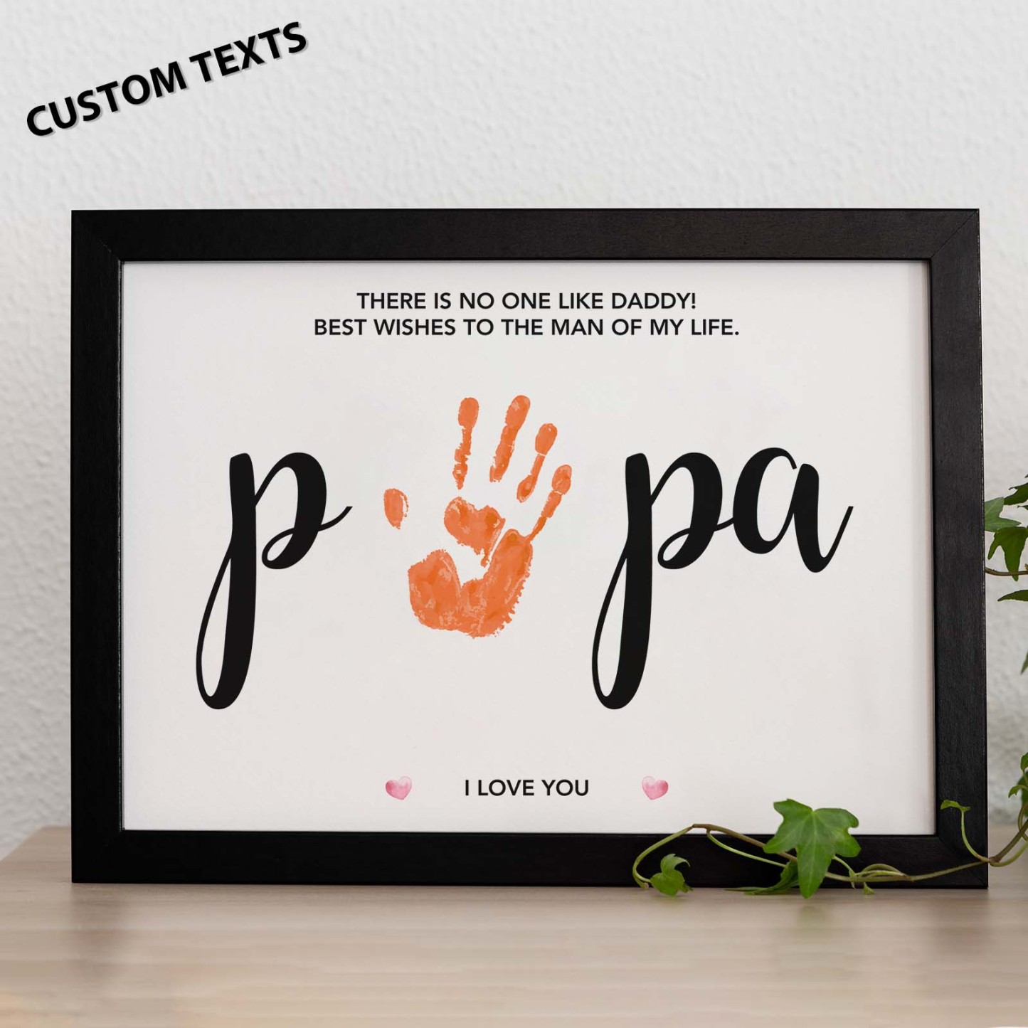 Personalized Text DIY Handprint Wooden Frame Fashion Papa Theme Memorial Gifts - Myphotowallet