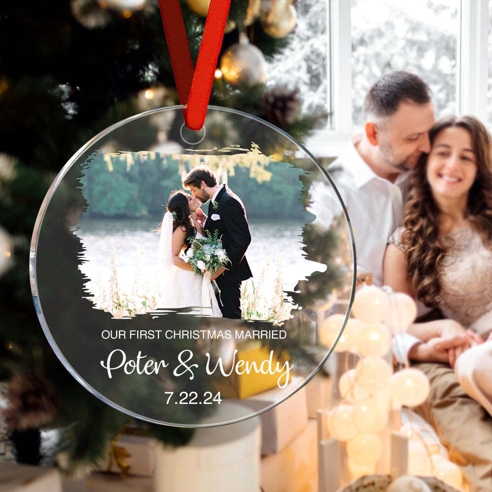 Personalized First Christmas Married Ornament with Photo Christmas Ornament Gift for Couples - CustomPhotoWallet