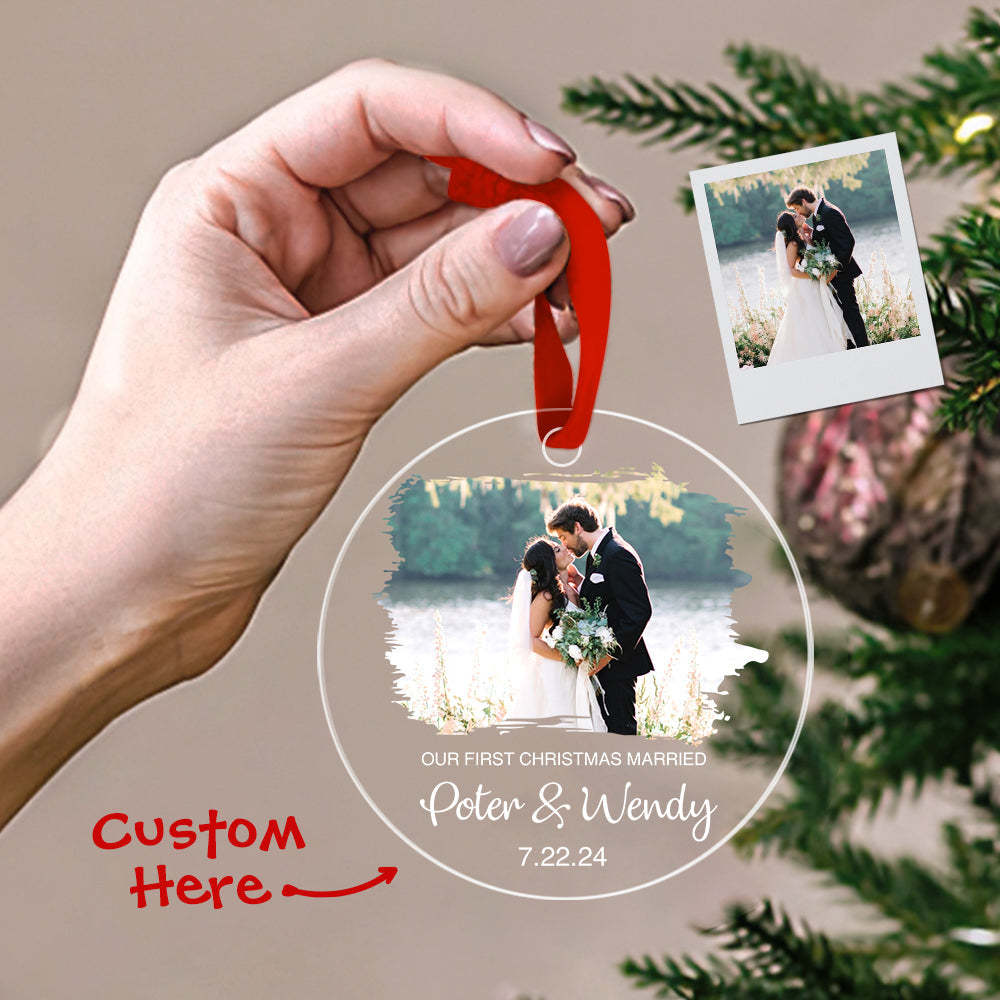 Personalized First Christmas Married Ornament with Photo Christmas Ornament Gift for Couples - CustomPhotoWallet
