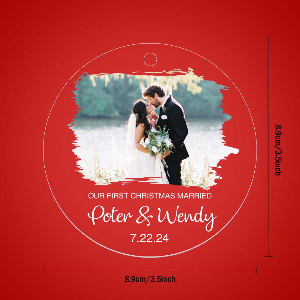 Personalized First Christmas Married Ornament with Photo Christmas Ornament Gift for Couples - CustomPhotoWallet