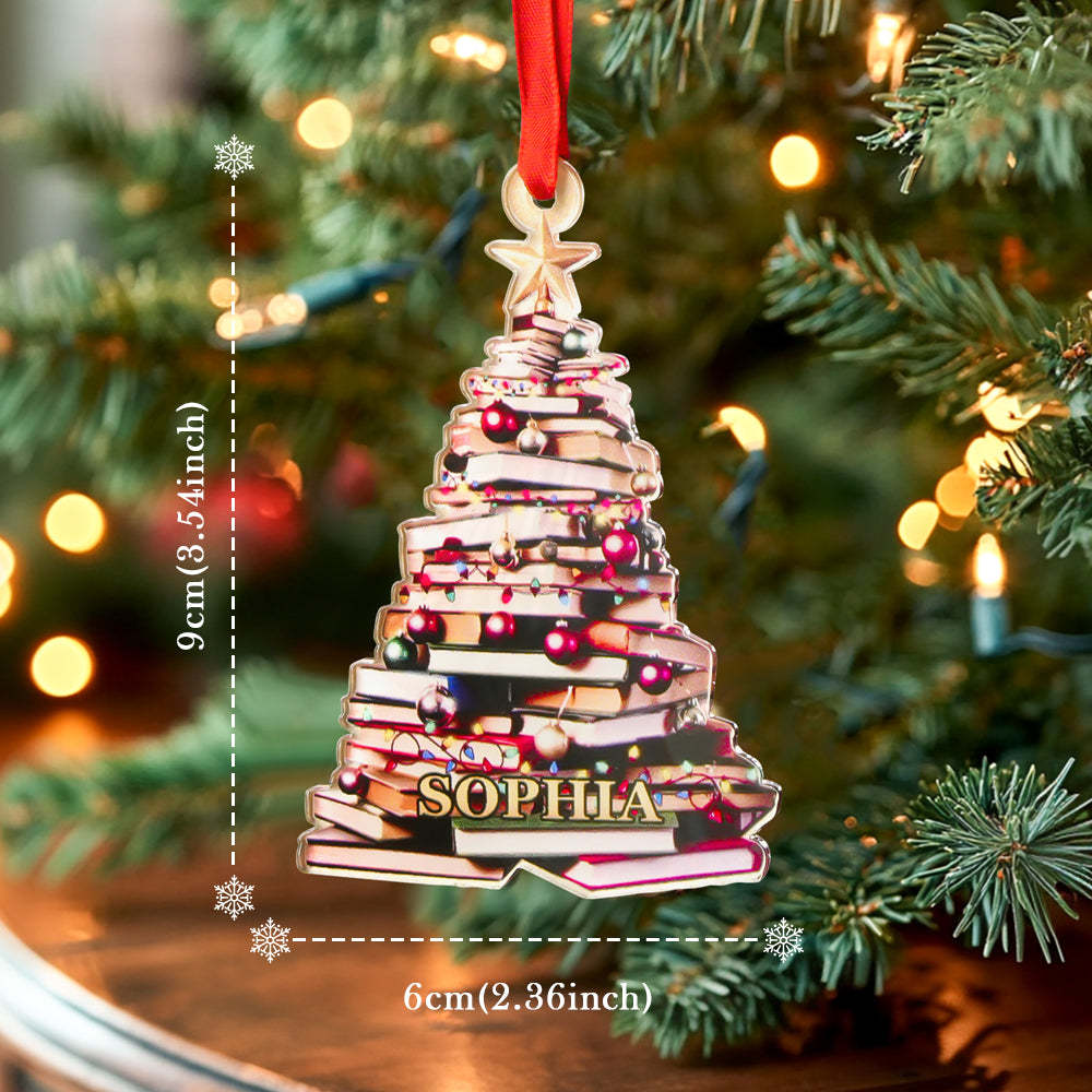 Personalized Christmas Book Tree Name Ornament Christmas Decoration Gift for Book Lover - CustomPhotoWallet