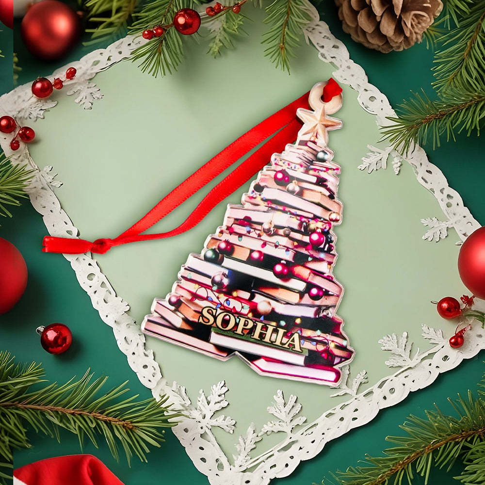 Personalized Christmas Book Tree Name Ornament Christmas Decoration Gift for Book Lover - CustomPhotoWallet