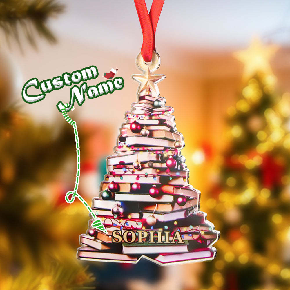 Personalized Christmas Book Tree Name Ornament Christmas Decoration Gift for Book Lover - CustomPhotoWallet