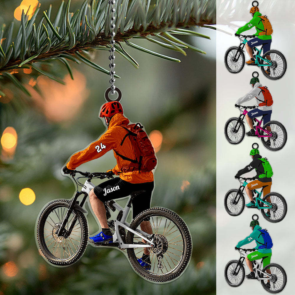 Personalized Mountain Biking Ornament with Name Acrylic Biker Ornament Gift for Cycling Lover -