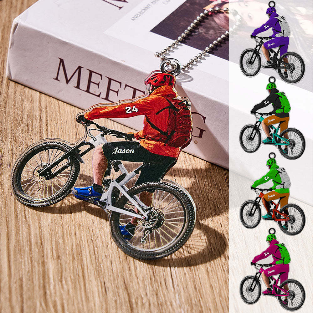 Personalized Mountain Biking Ornament with Name Acrylic Biker Ornament Gift for Cycling Lover -