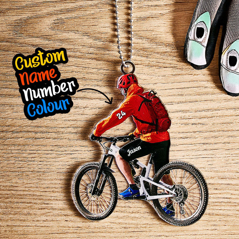 Personalized Mountain Biking Ornament with Name Acrylic Biker Ornament Gift for Cycling Lover -