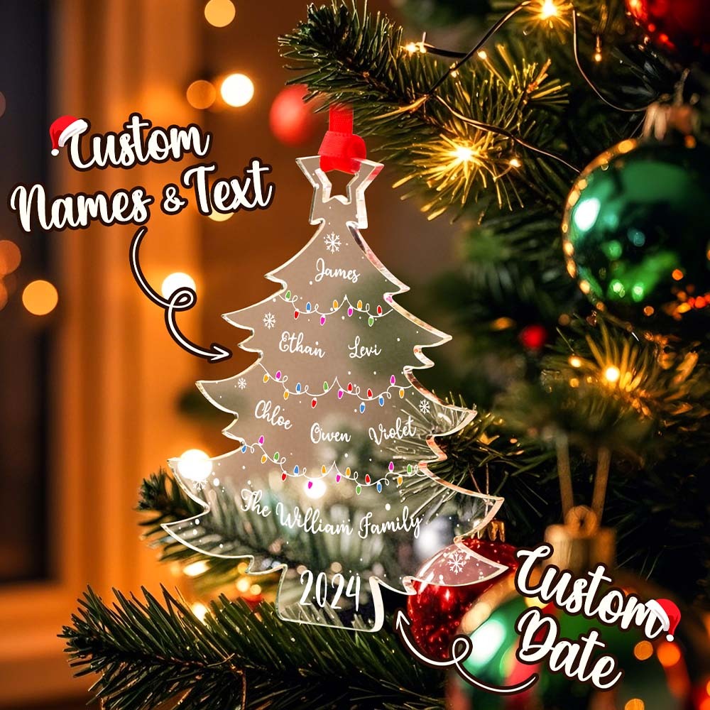 Personalized Christmas Tree Ornament with Family Names Acrylic Ornament for Christmas Gifts -