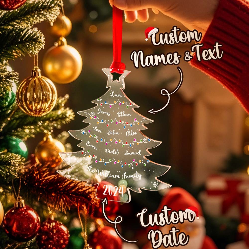 Personalized Christmas Tree Ornament with Family Names Acrylic Ornament for Christmas Gifts -