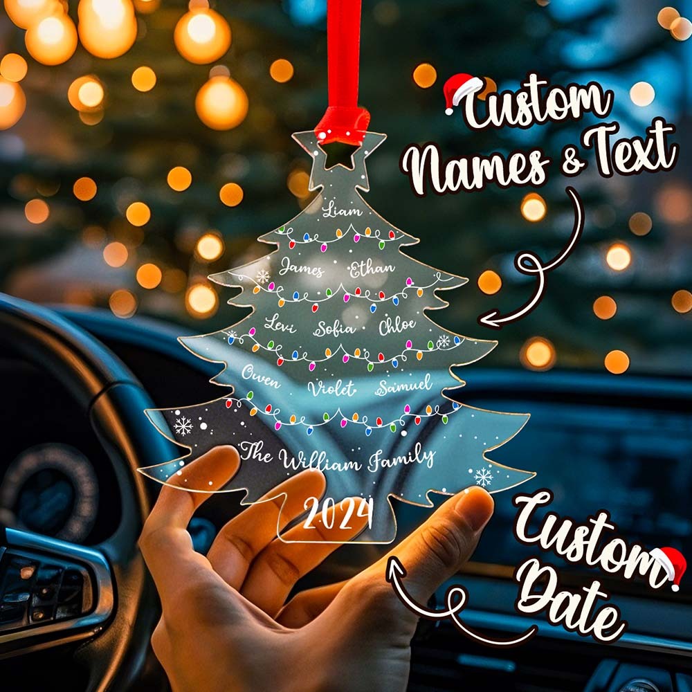 Personalized Christmas Tree Ornament with Family Names Acrylic Ornament for Christmas Gifts -