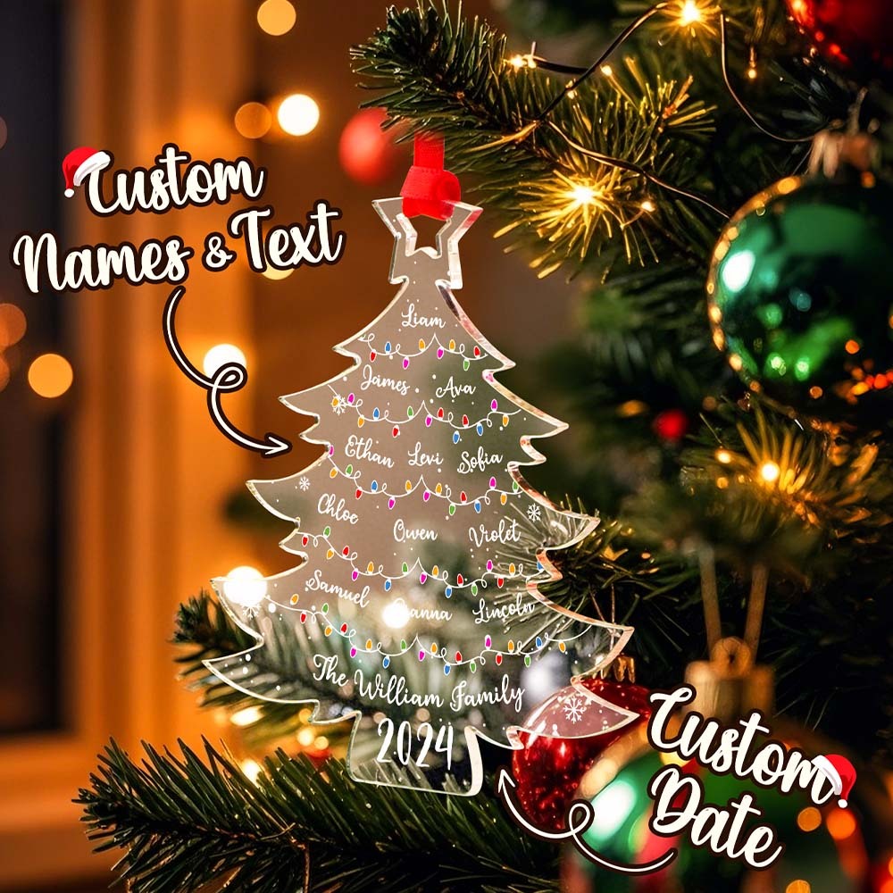 Personalized Christmas Tree Ornament with Family Names Acrylic Ornament for Christmas Gifts -