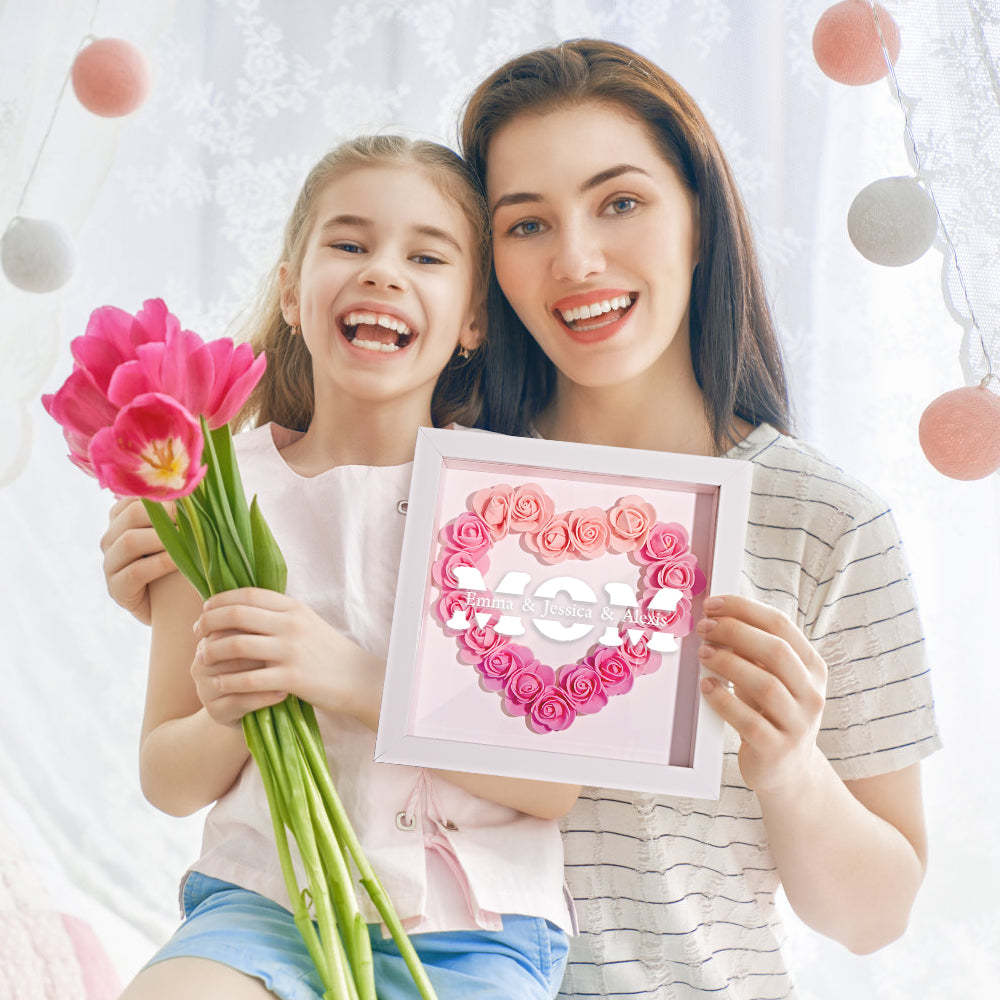 Custom Name Flower Shadow Box Frame Mother's Day Gift - CustomPhotoWallet