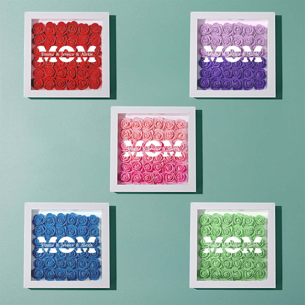 Custom Name Flower Shadow Box Frame Mother's Day Gift - CustomPhotoWallet