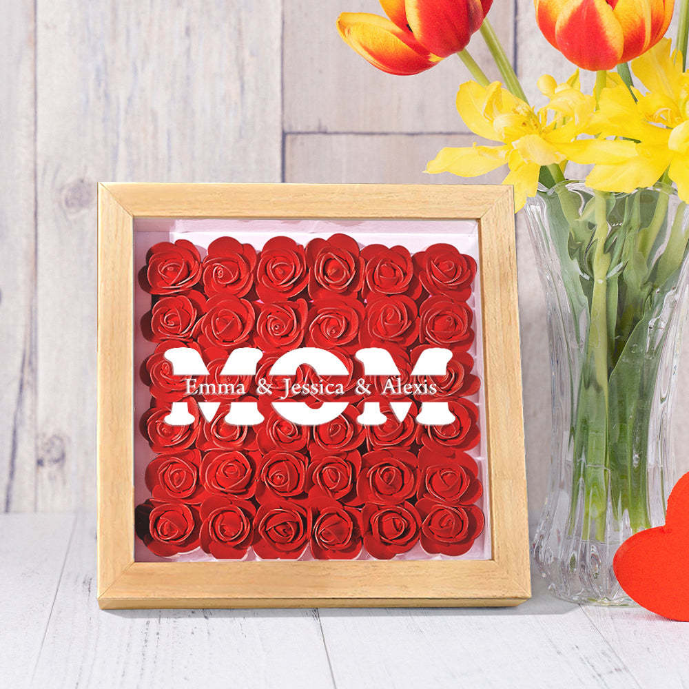 Custom Name Flower Shadow Box Frame Mother's Day Gift - CustomPhotoWallet