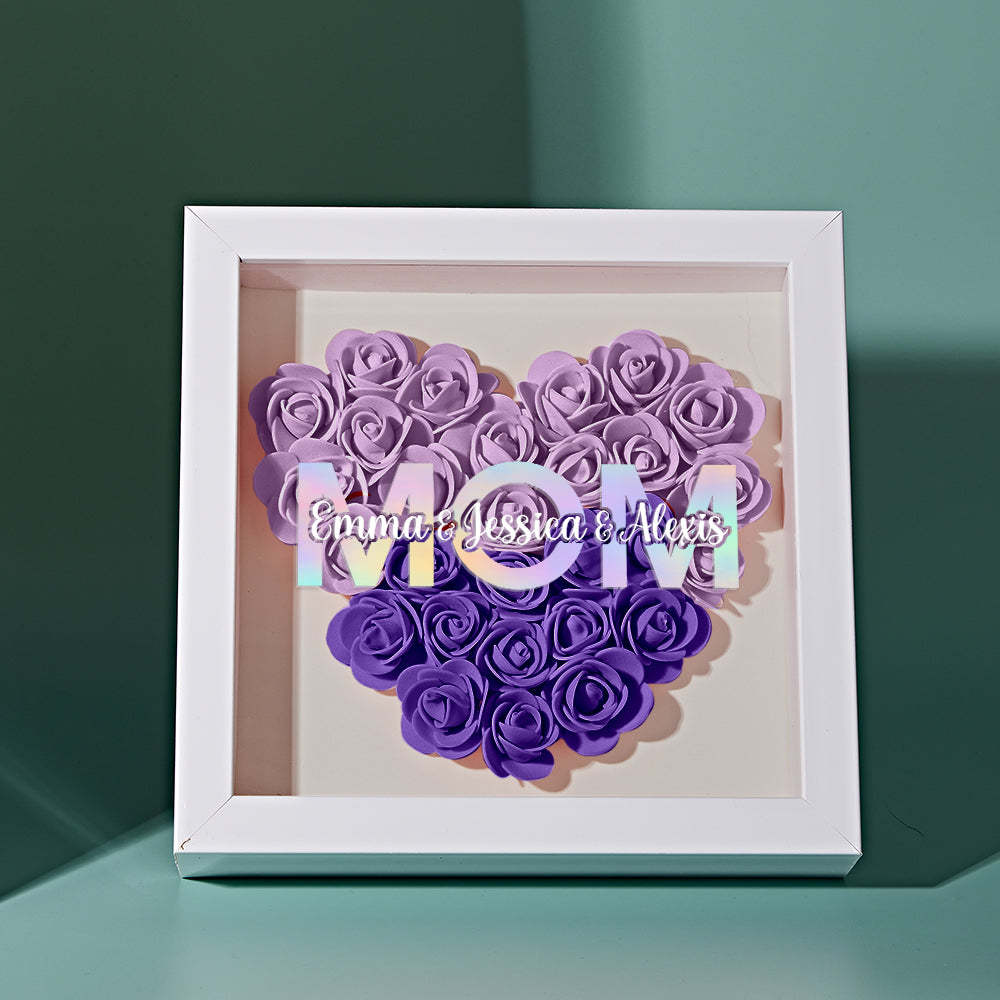 Custom Flower Shadow Box Frame with Name Mother's Day Gift - CustomPhotoWallet