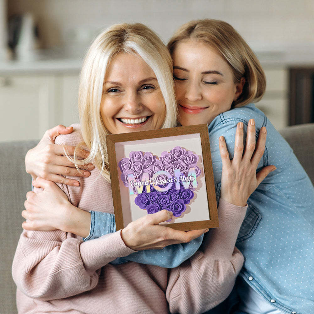 Custom Flower Shadow Box Frame with Name Mother's Day Gift - CustomPhotoWallet