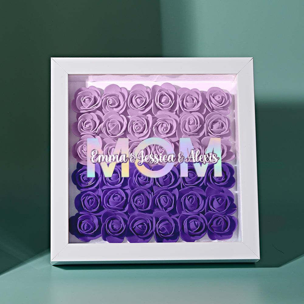 Custom Flower Shadow Box Frame with Name Mother's Day Gift - CustomPhotoWallet