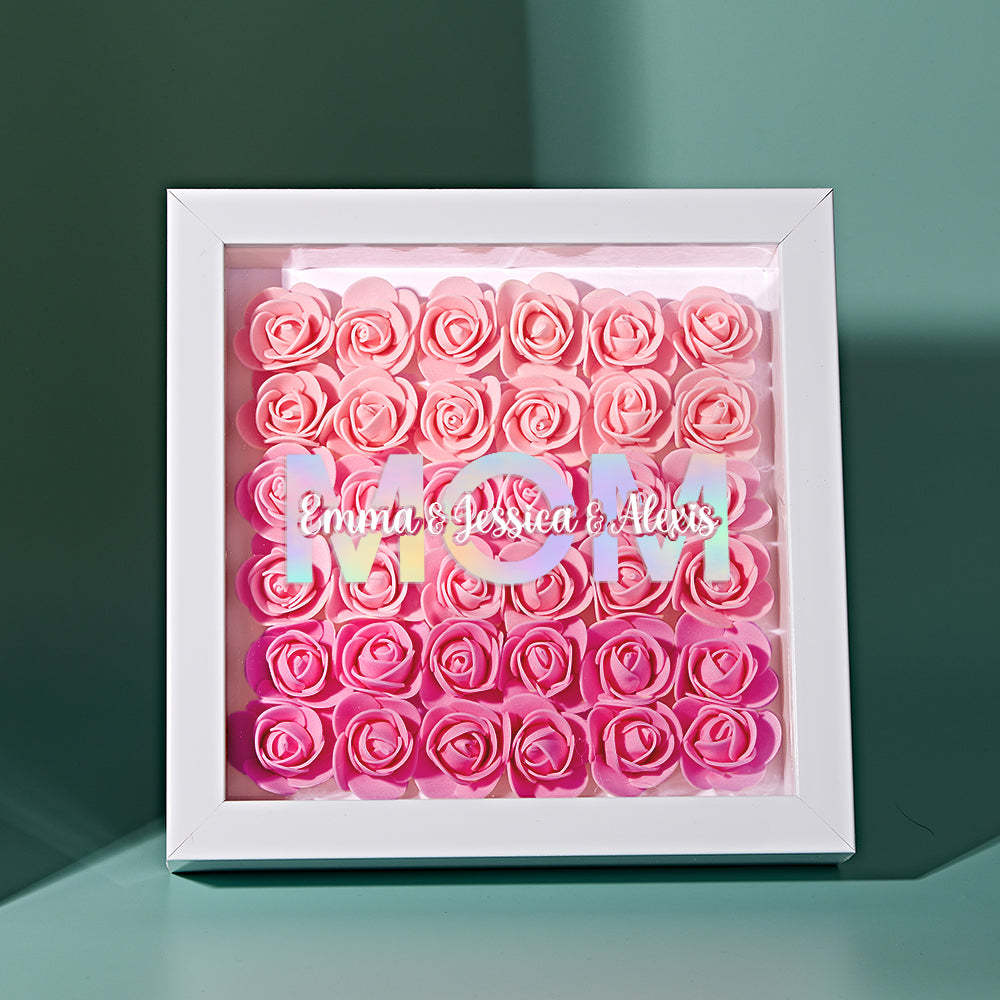 Custom Flower Shadow Box Frame with Name Mother's Day Gift - CustomPhotoWallet